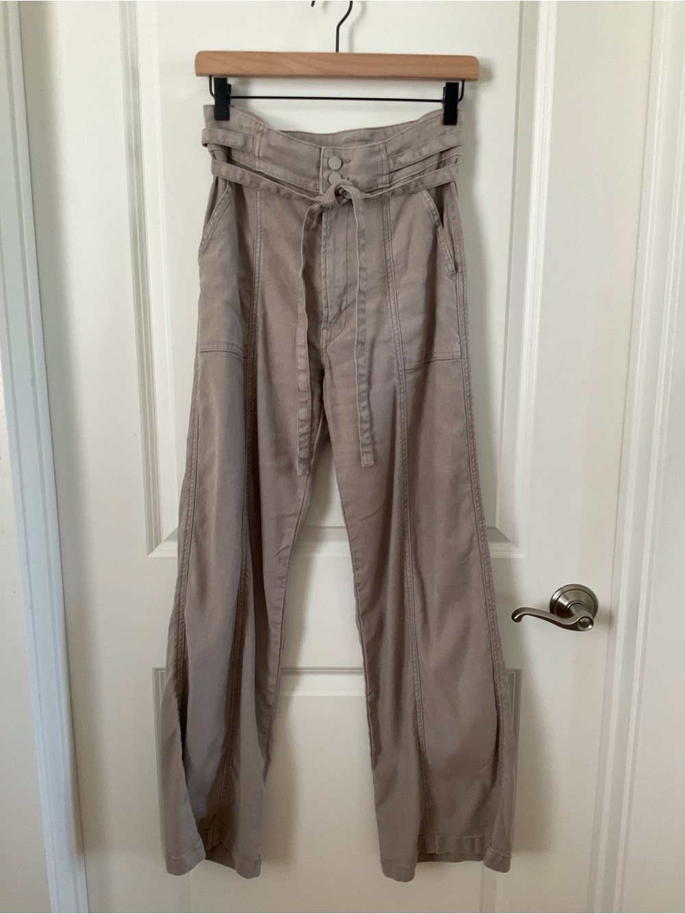Hudson Jeans Moonrock Linen Blend Tie-Waist Wide-Leg Trousers sz 26